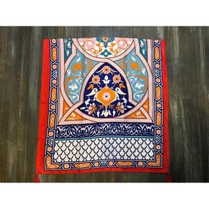 Mindful Souls Bohemian Tapestry Print Scarf Red Blue Tassel Accent
